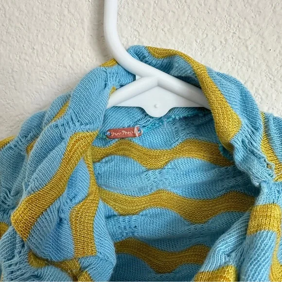 Free People Textured Sleeveless Top in Blue and Yellow - Picture 3 of 5